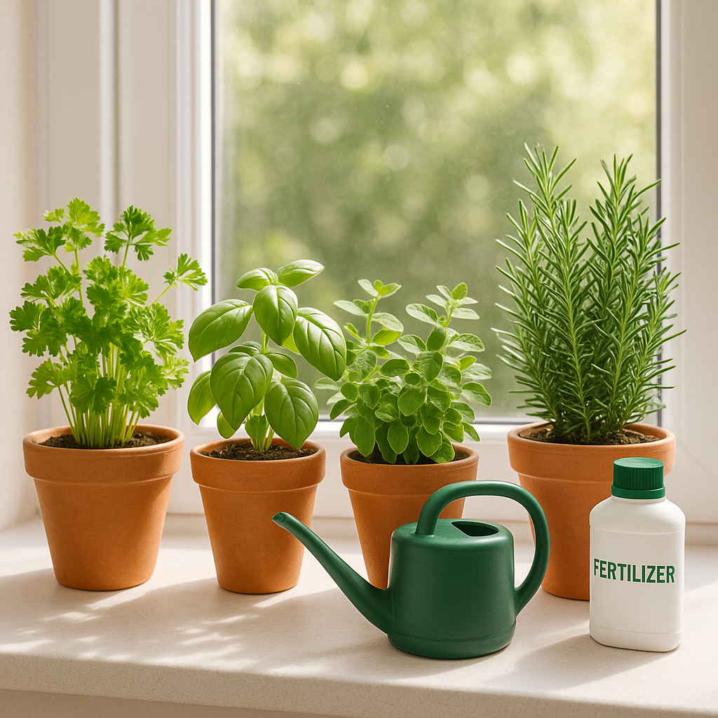 Best indoor plant fertilizers for beginners used on herbs near a window