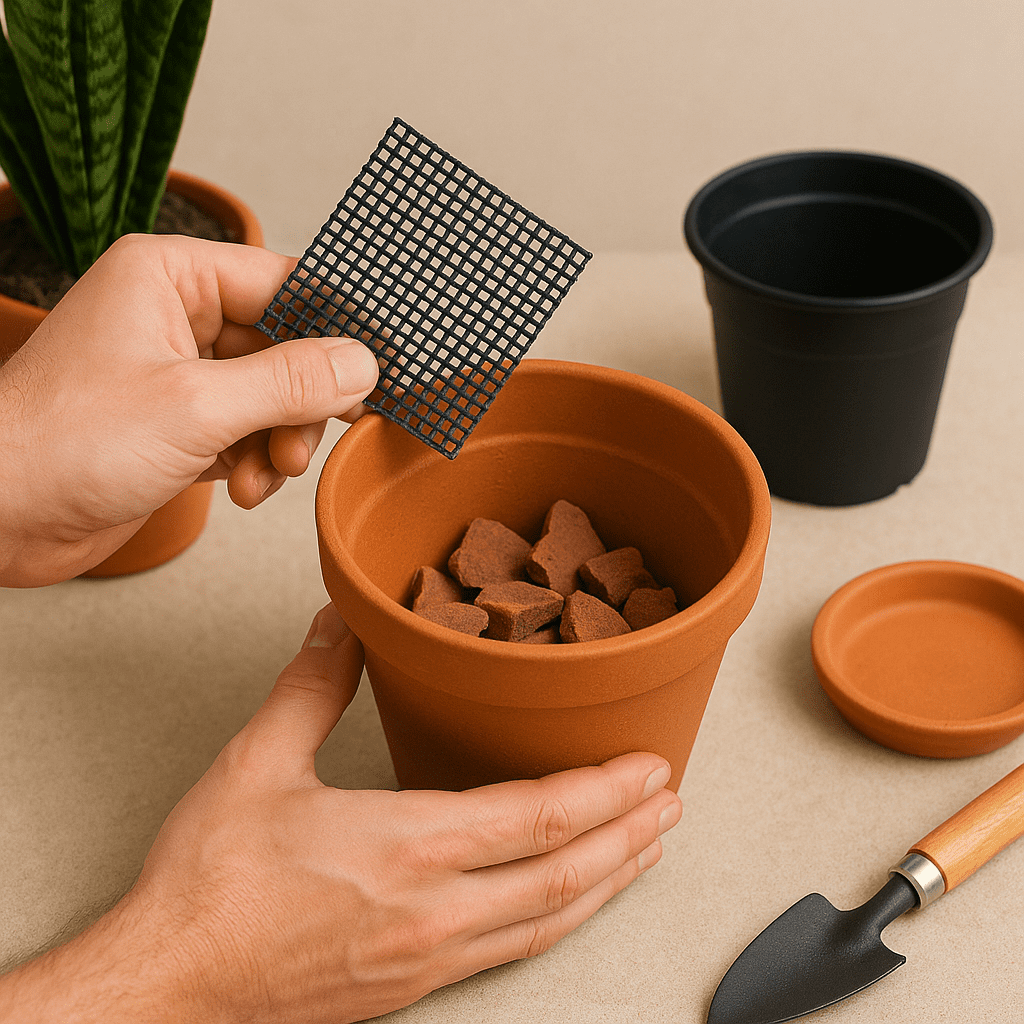 Indoor plant container drainage tips