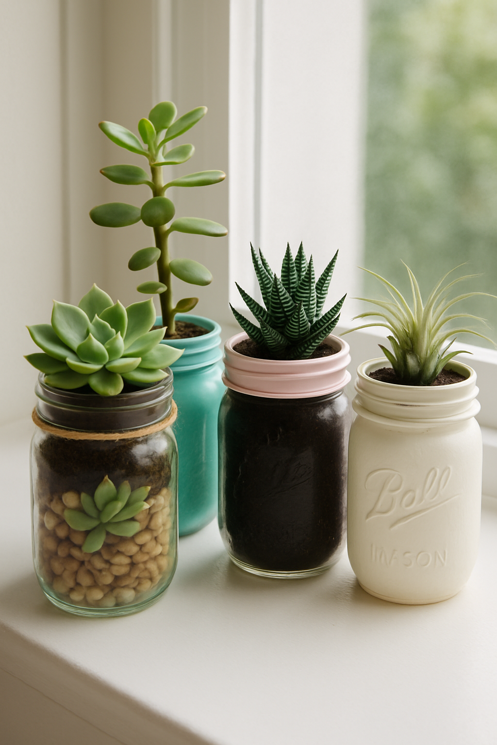 heap indoor plant pot ideas with painted recycled tin cans and fresh herbs