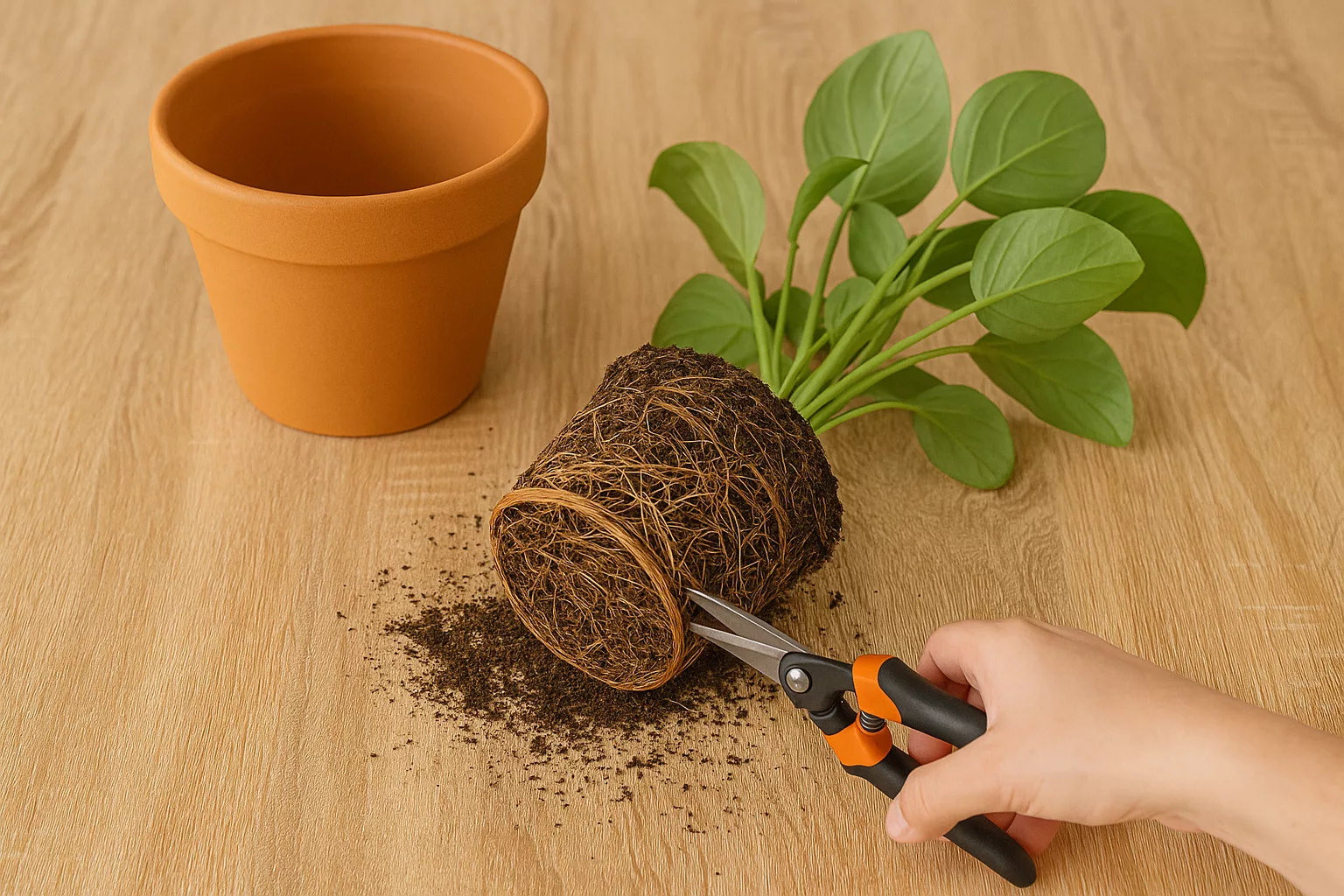 how to repot a root bound plant by trimming tangled roots