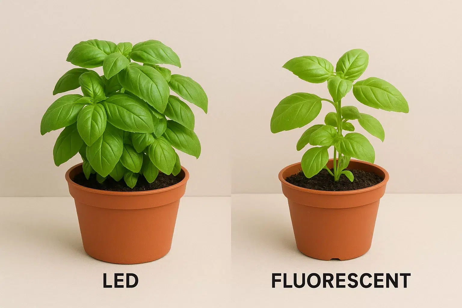 indoor plants growth under LED vs fluorescent grow lights indoor