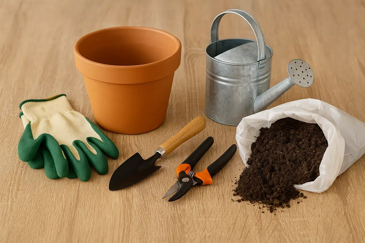 tools and materials needed for how to repot indoor plants