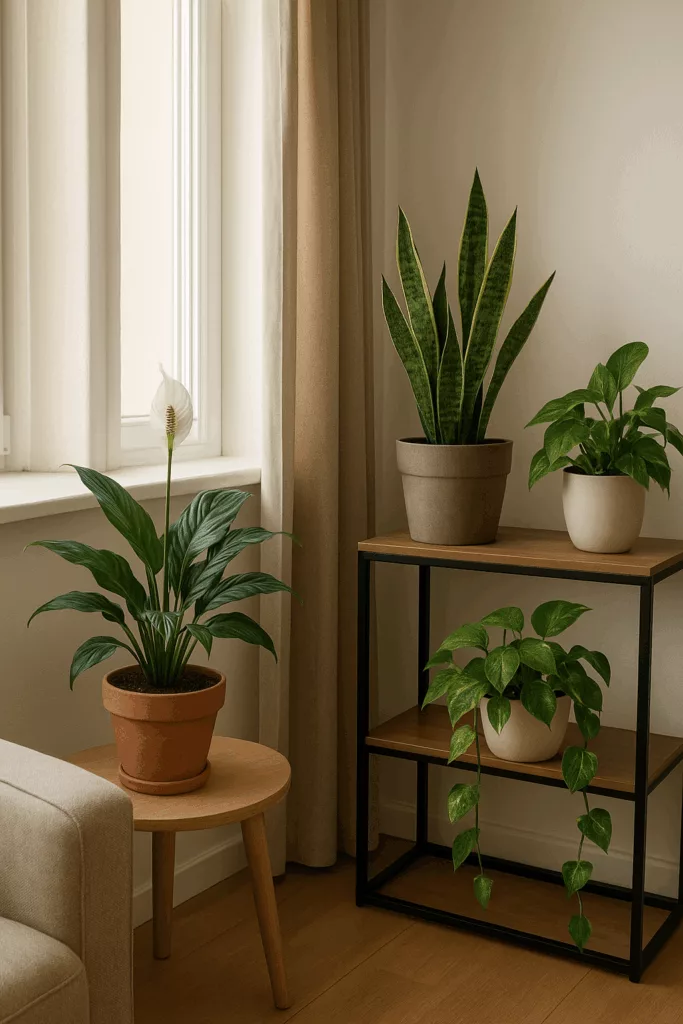 Best indoor plants for low light apartments styled in a small living room corner.