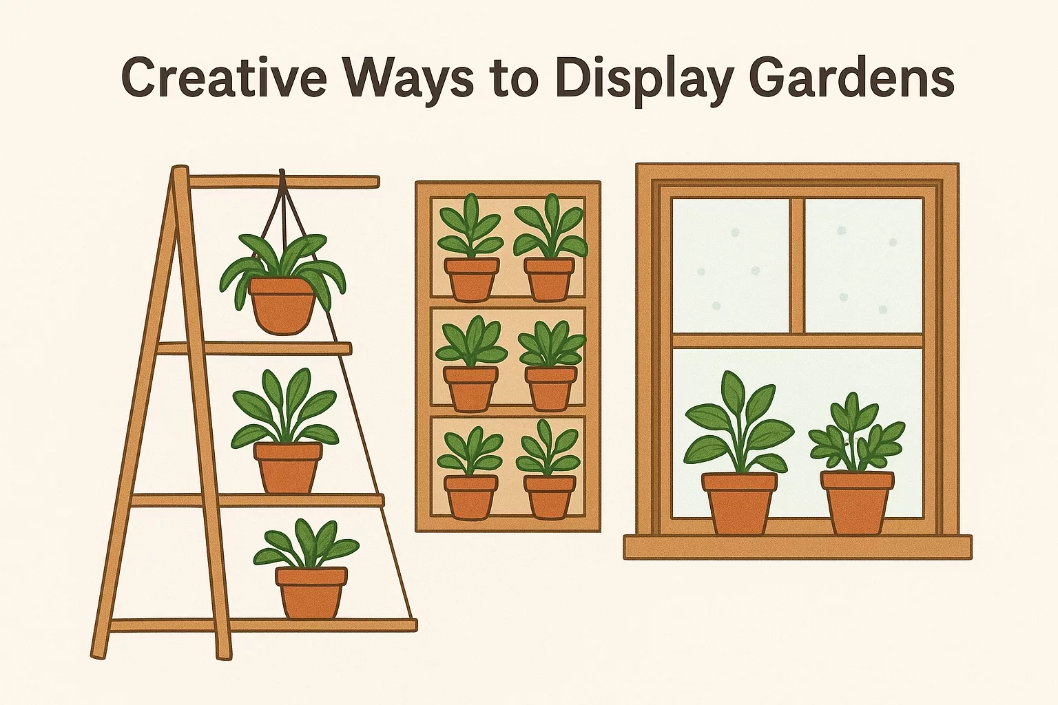 Family gardening indoor: Creative displays like hanging pots, vertical gardens, and windowsill plants.